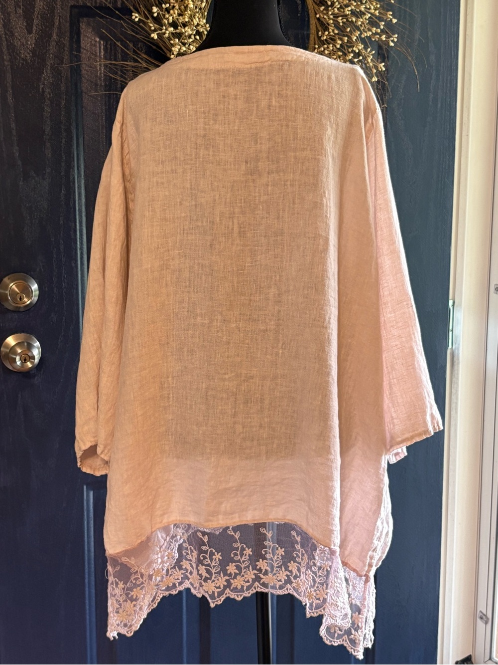 Stella Martini 1X Italian Linen Lace Tunic Blush Pink Lagenlook Boho Made Italy - Picture 4 of 12